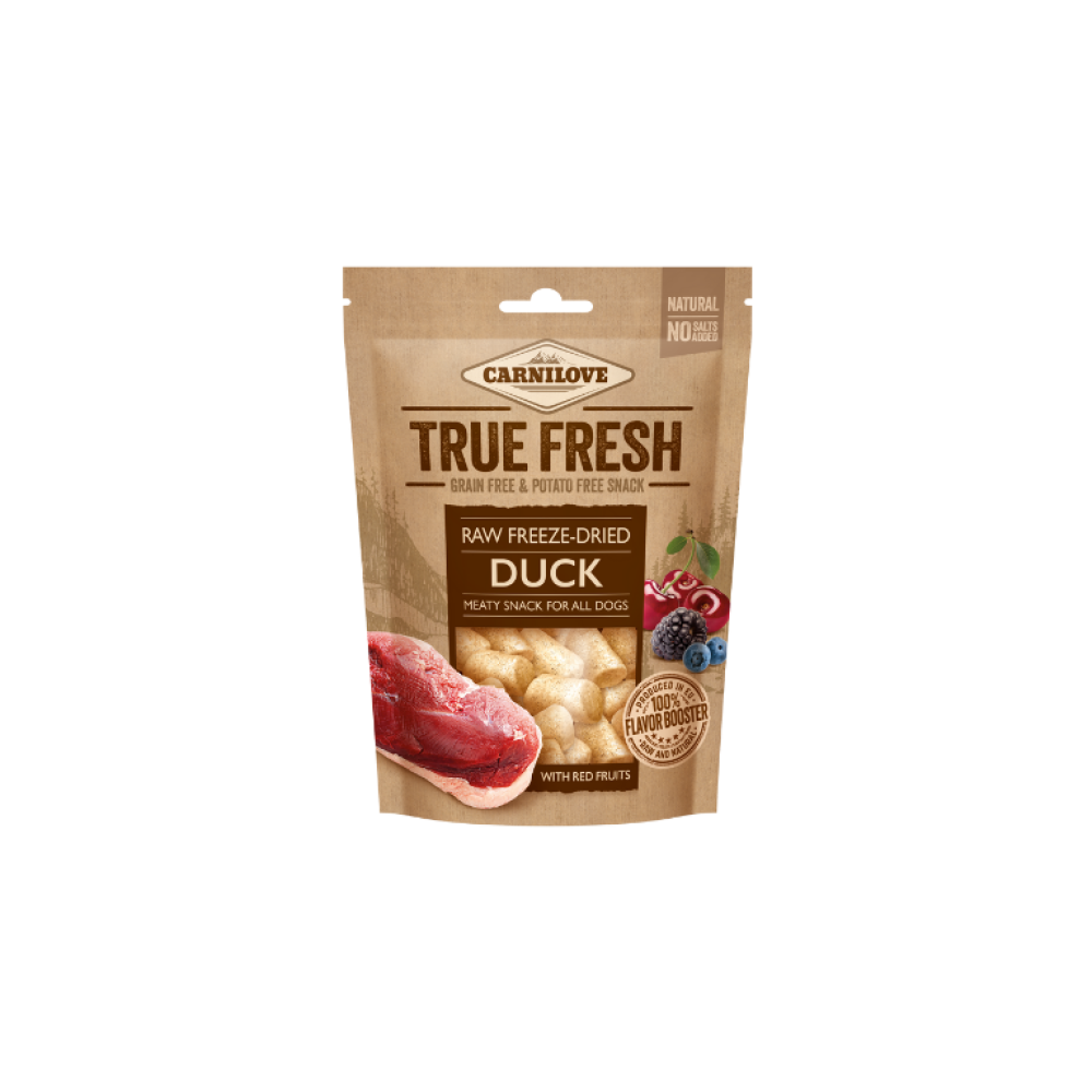 Carnilove_Dog_skanestas_Raw_freeze_dried_Duck_with_red_fruits_40g