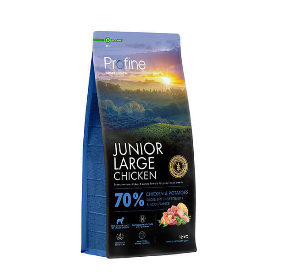 Profine Junior Large Breed Chicken sausas pašaras jauniems didelių veislių šunims su vištiena 12kg.