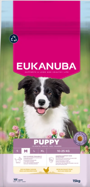 Eukanuba Life Care Puppy Medium sausas maistas vidutinių veislių šuniukams su vištiena, 15 kg