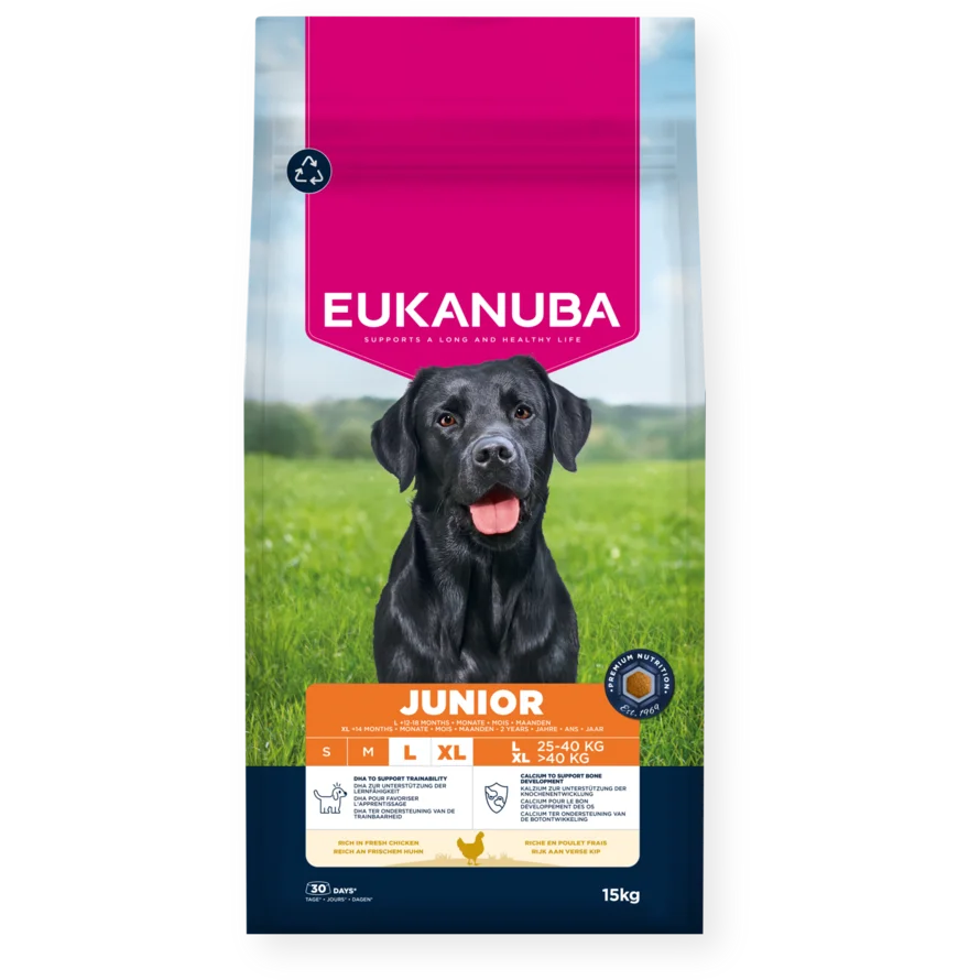 Eukauba Life Care Junior Large sausas maistas didelių veislių jauniems šunims su vištiena, 15 kg