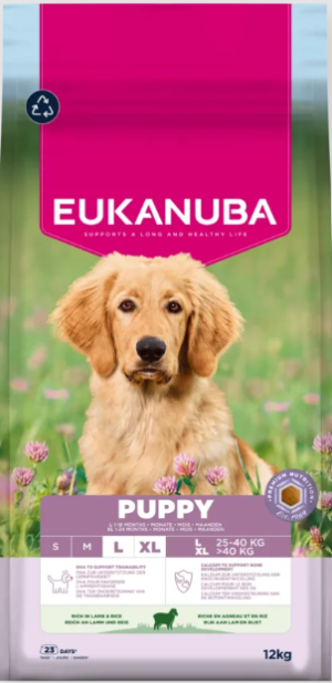 Eukanuba Life Care Puppy Large sausas maistas didelių veislių šuniukams su ėriena ir ryžiais, 12kg
