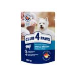 CLUB 4 PAWS PREMIUM "SU ĖRIENA PADAŽE". VISAVERTIS KONSERVUOTAS ĖDALAS SUAUGUSIEMS MAZOMS VEISLEMS ŠUNIMS 100g.* 24 vnt.