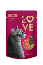 MY LOVE Visavertis konservuotas ėdalas suaugusioms katėms su jautiena švelniame padaže 85g.