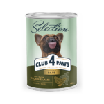 CLUB 4 PAWS Premium. Visavertis konservuotas pašaras suaugusiems šunims „Paštetas su vištiena ir ėriena“ 400g.* 12vnt.