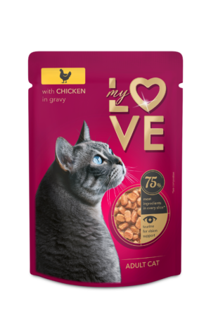 MY LOVE Visavertis konservuotas ėdalas suaugusioms katėms su vištiena švelniame padaže 85g. * 24vnt.