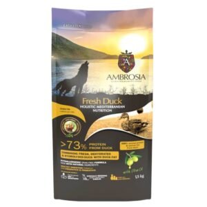 AMBROSIA Fresh Duck vieno baltymo begrūdis sausas maistas šunims su antiena 5kg.