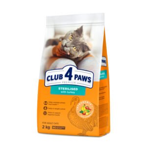 CLUB 4 PAWS PREMIUM SU KALAKUTIENA. VISAVERTIS SAUSAS PAŠARAS SUAUGUSIOMS STERILIZUOTOMS KATĖMS 14kg