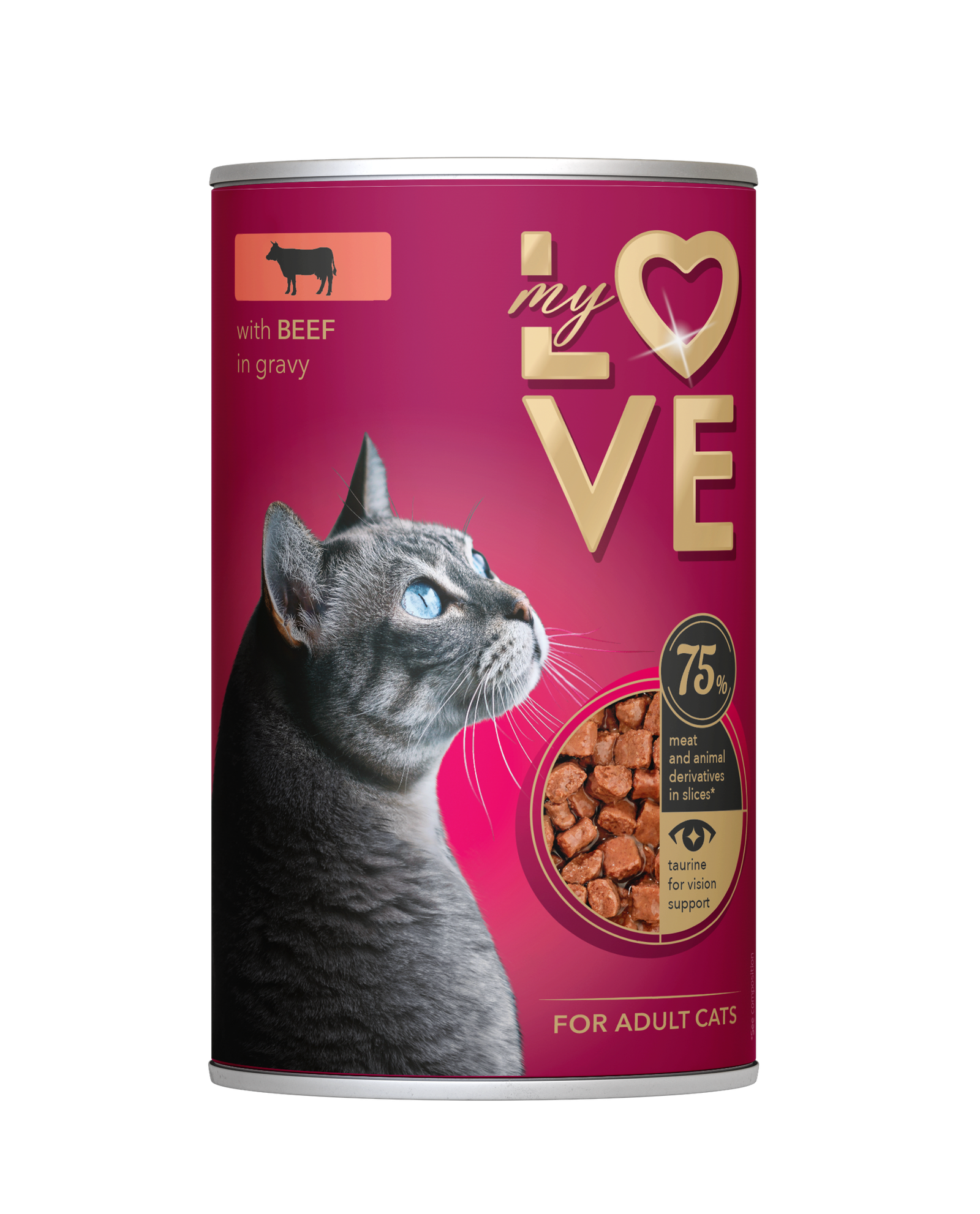 MY LOVE VISAVERTIS KONSERVUOTAS ĖDALAS SUAUGUSIOMS KATĖMS SU JAUTIENA PADAŽE 415g