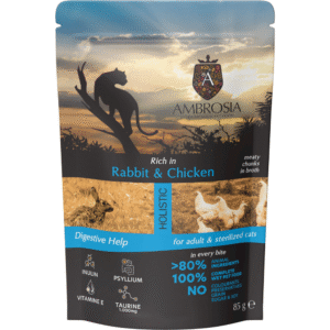 AMBROSIA Cat Adult Sterilized Rabbit & Chicken 85g konservai katėms su triušiena ir vištiena